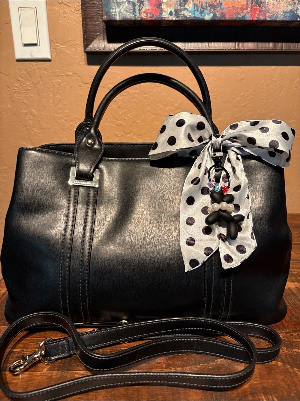 Liz Claiborne Black Vegan Leather Satchel/Crossbody Like New!